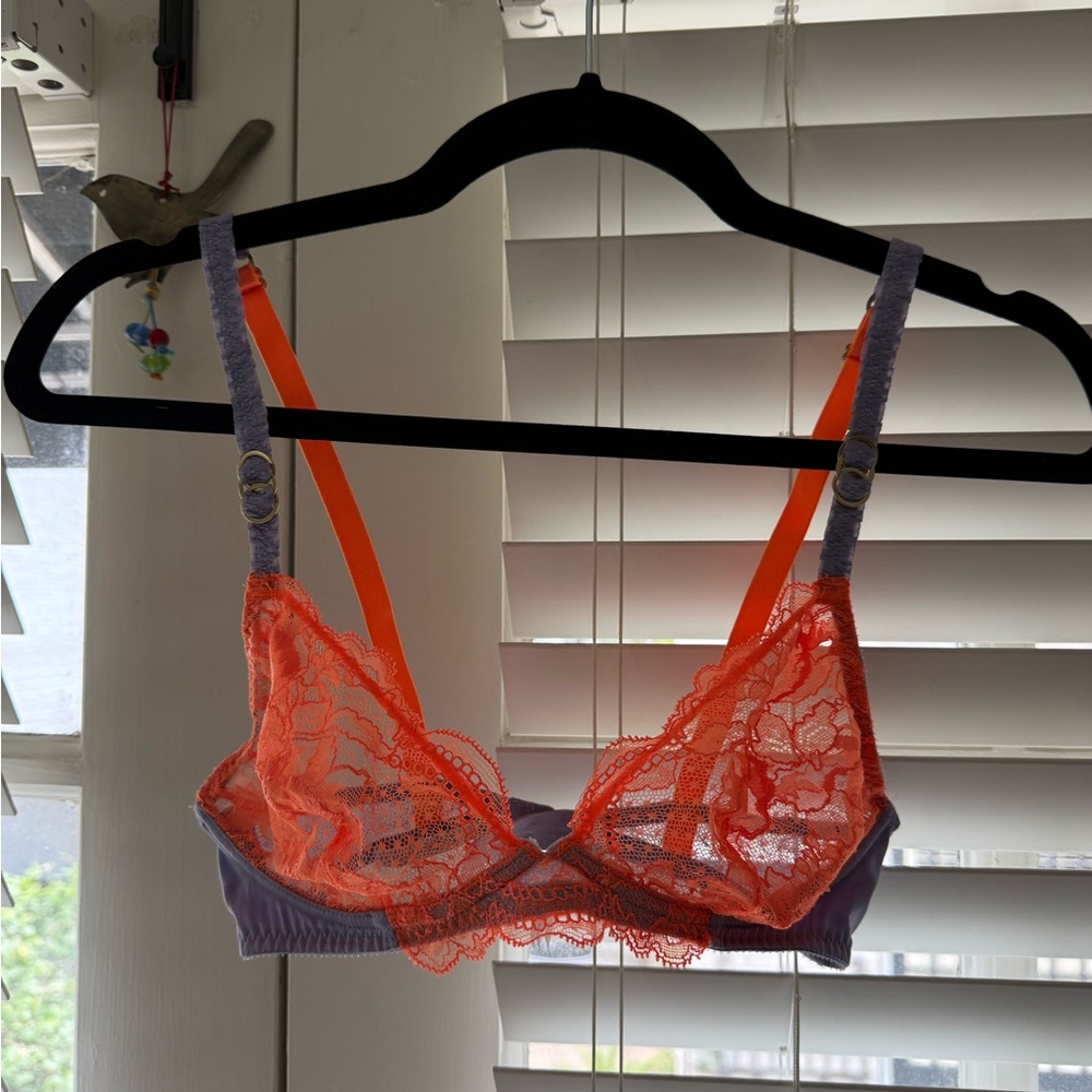 Stella McCartney orange and lavender lace bra